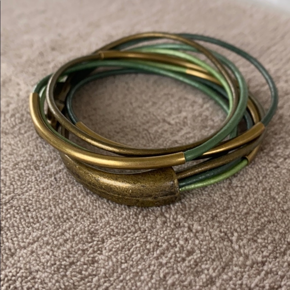 Leather and metal wrap bracelet